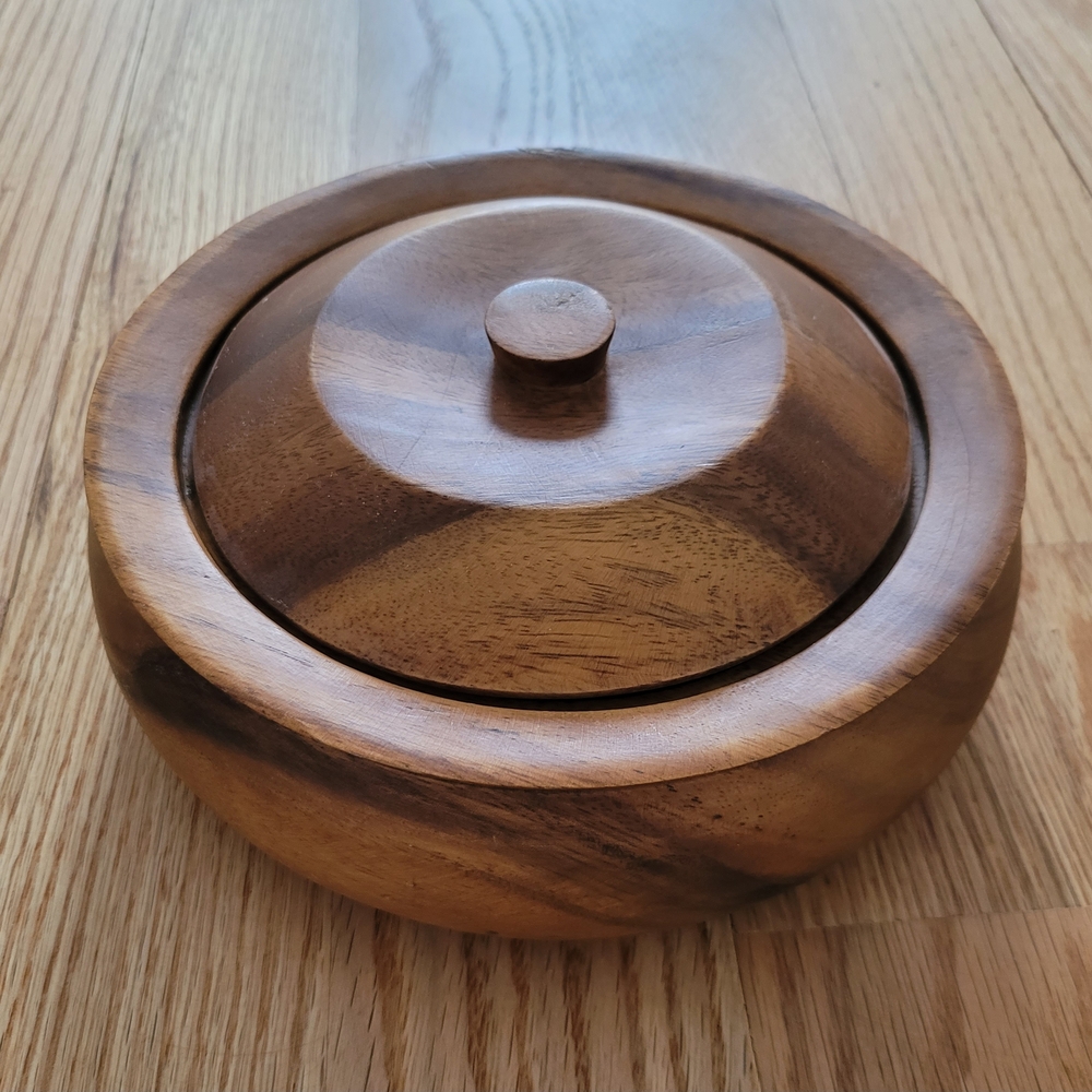 Handcrafted Wooden Lidded Bowl - Warm Brown